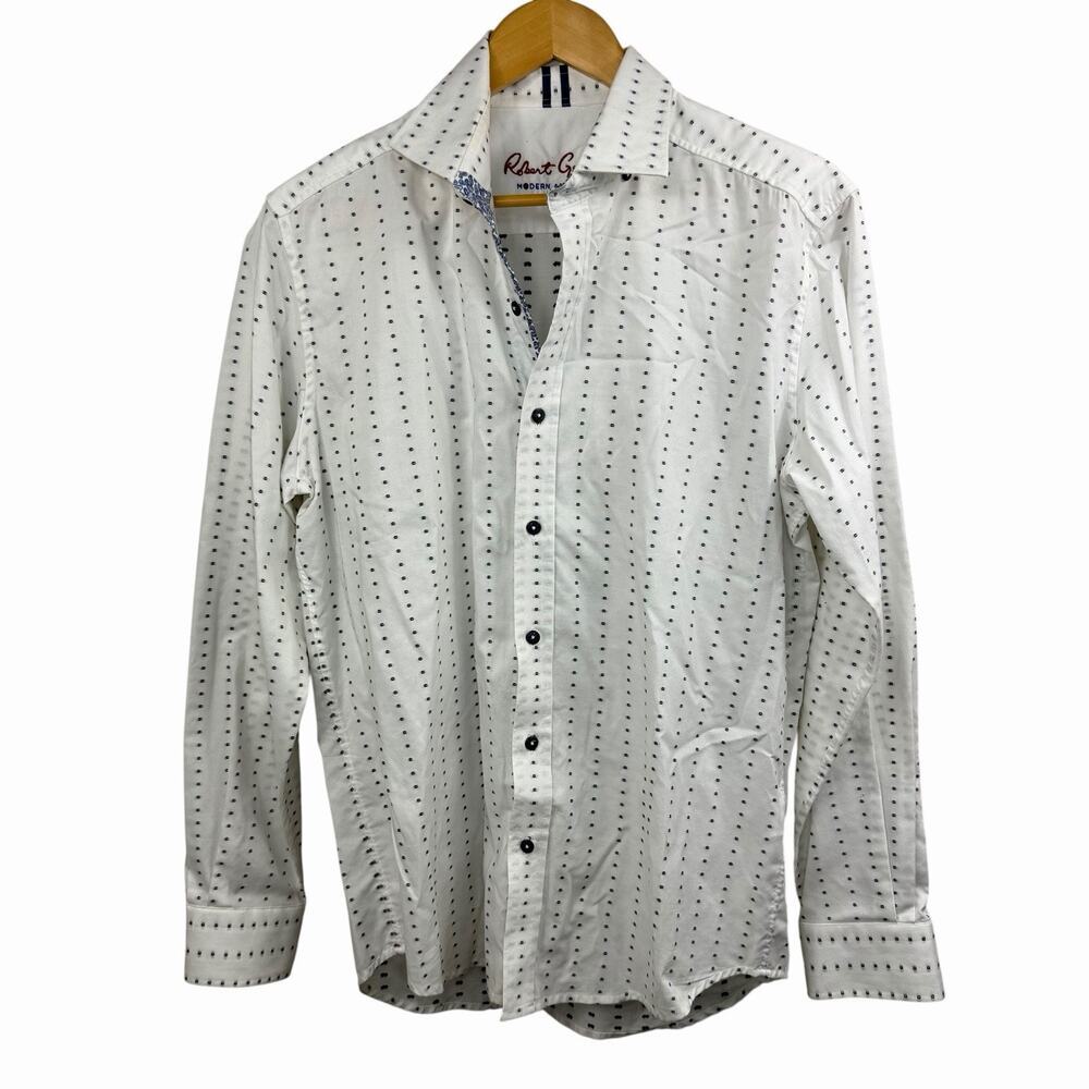 Robert Graham Modern American White Blue Textured Button Down Shirt Sz M